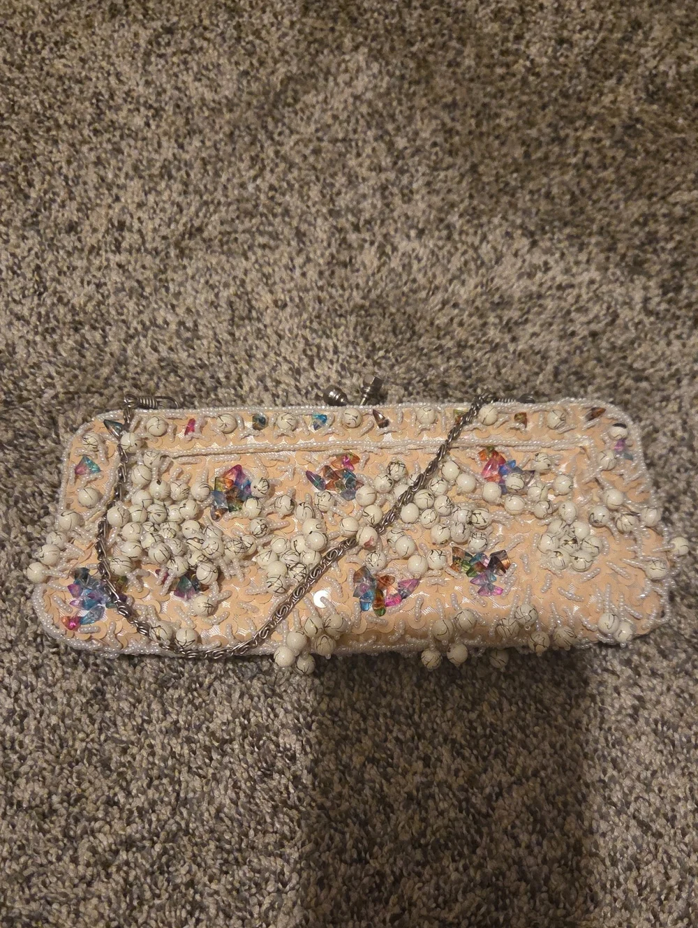 Embellished Peach Beaded Evening Clutch